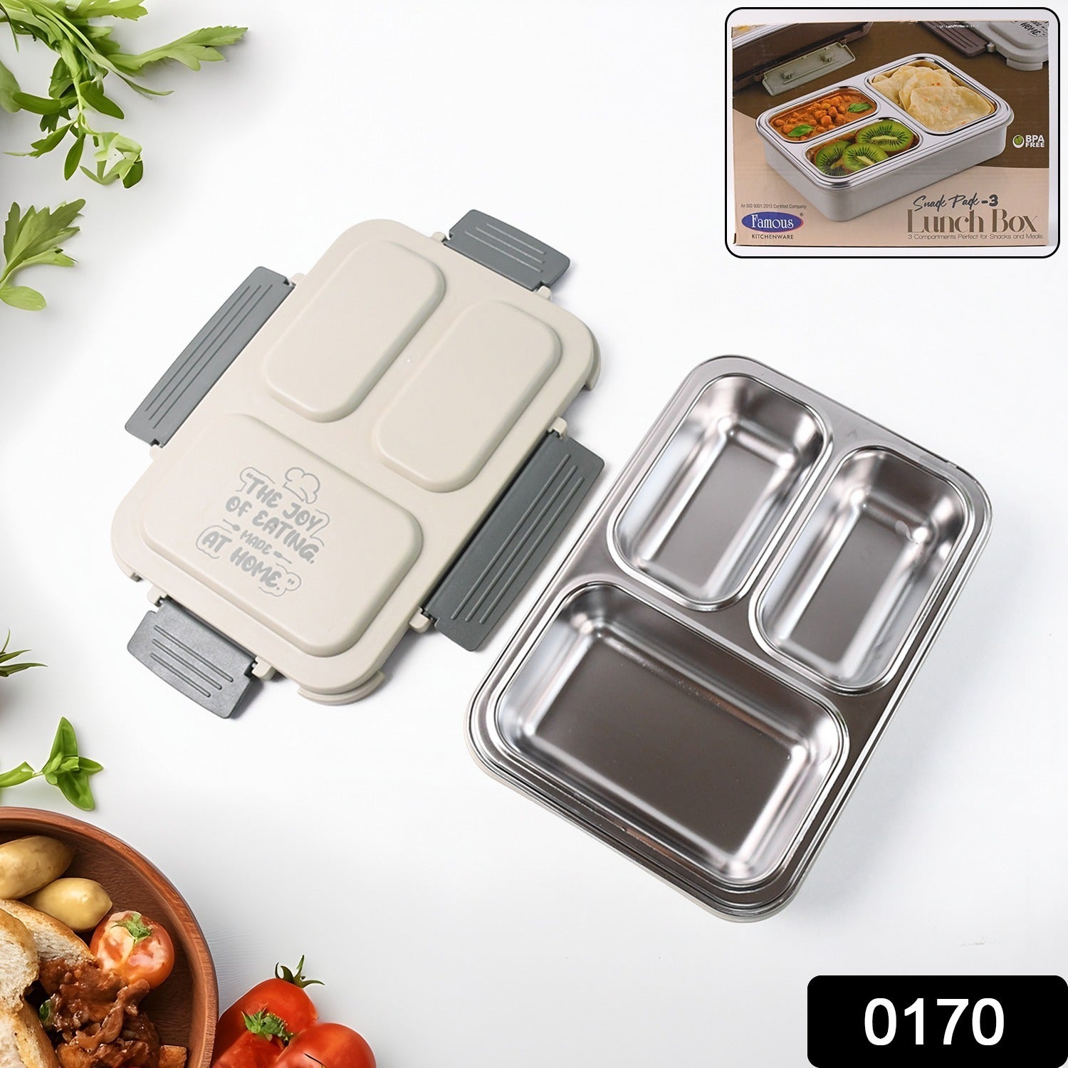 3-Compartment Stainless Steel Lunch Box (1 Pc) 3-Compartment Stainless Steel Lunch Box (1 Pc)